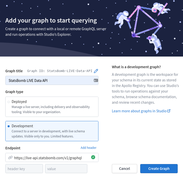 Apollo Studio - add StatsBomb Live Data API graph